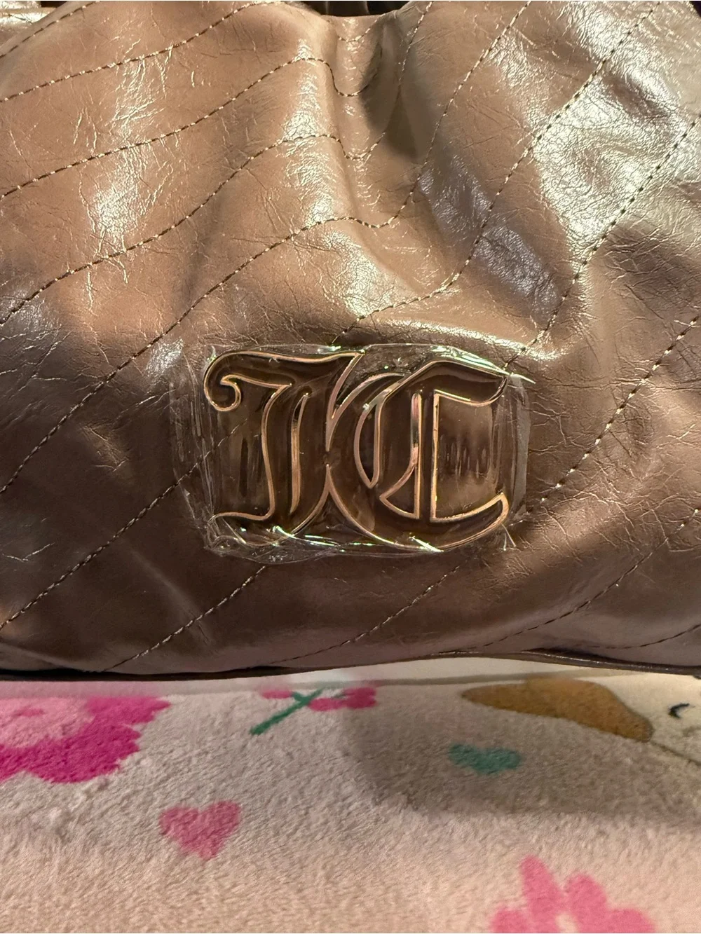 Juicy Couture Soft Spoken Tote bag color iced coffee with silver chain NWT